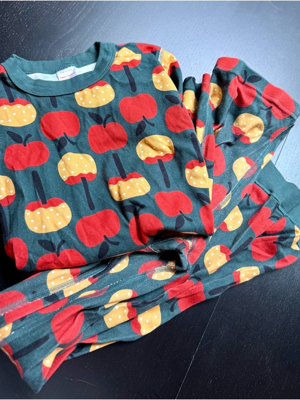 Hanna Andersson Green Apple Print Kids Pajama Set size 14